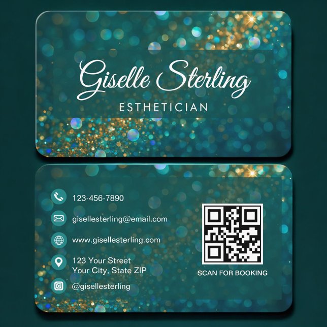 Estetiker Grön Guld QR-kod Professionell Visitkort (Skapare uppladdad)