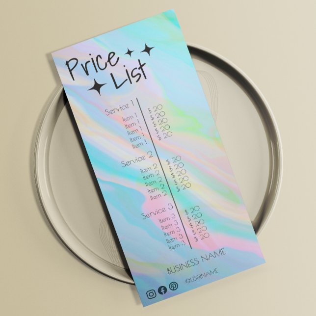 Estetiker Prislista Meny Regnbåge Holografisk (Esthetician Price List Menu Rainbow Holographic)
