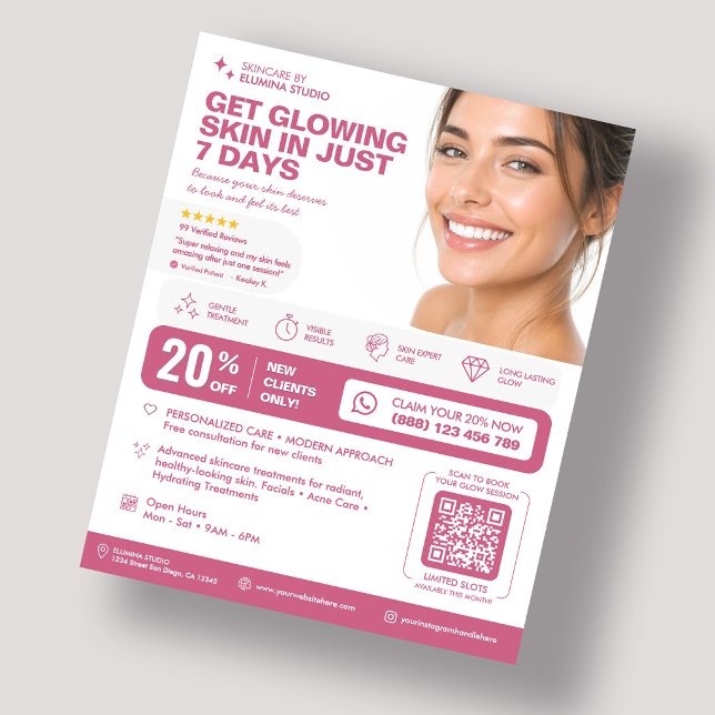 Estetiker Rosa Skönhetsspecialist Hudvård Flygblad (Aesthetic Esthetician Pink Beautician Skincare Flyer
)