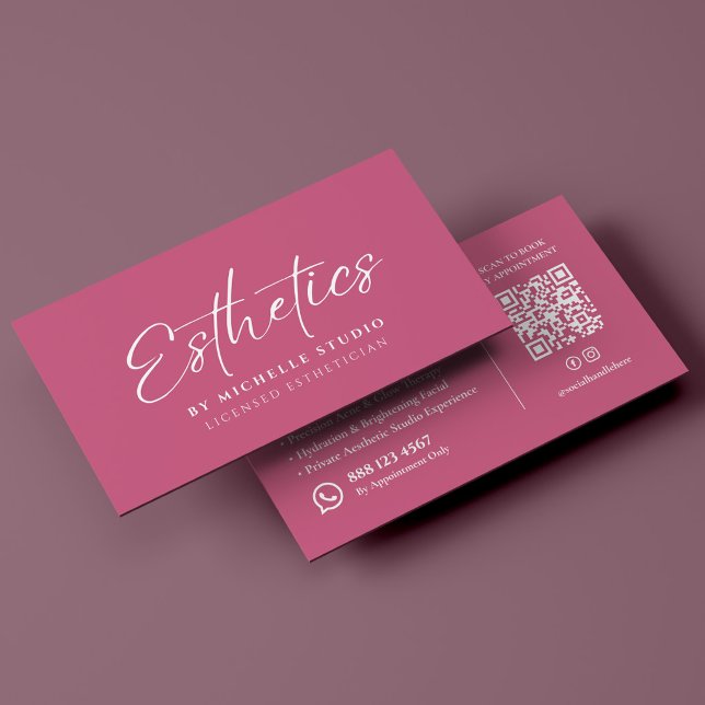 Estetikmanus Rosa Elegant Auktoriserad Estetiker Visitkort (Esthetics Script Pink Elegant Licensed Esthetician Business Card
)