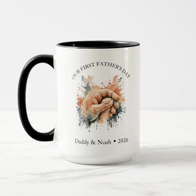 Estetisk akvarell Boho Första Fars Dag-present Mugg (Vänster)