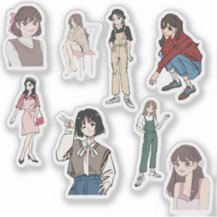 Estetisk Anime Flickas Outfit Vinyl Klistermärke S Klistermärken