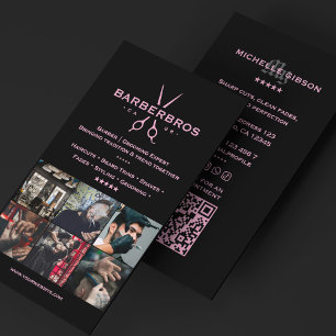Estetisk Barber Rosa Svart Barbershop Grid Visitkort