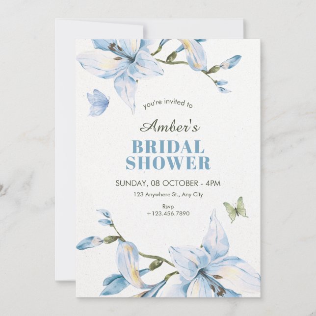 Estetisk blå blomsterblomning bröllopsdusch inbjudningar (Framsida)