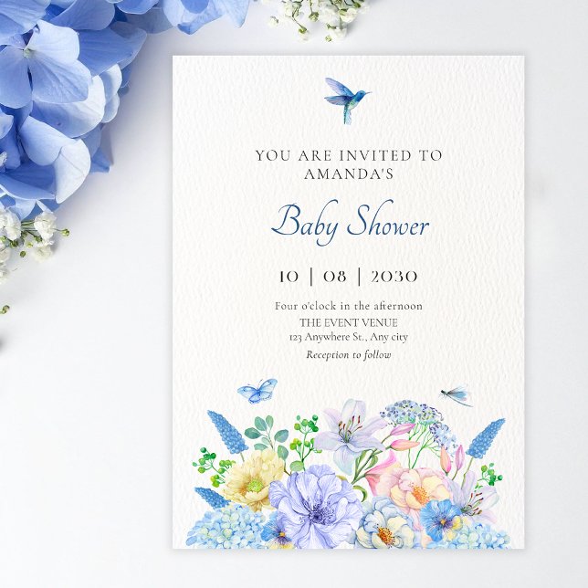 Estetisk blå blomsterträdgård baby shower inbjudningar (Skapare uppladdad)