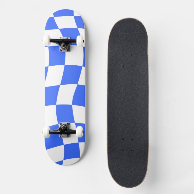 Estetisk Blå Rutig Mönster Mini Skateboard Bräda 18,5 Cm (Framsida)