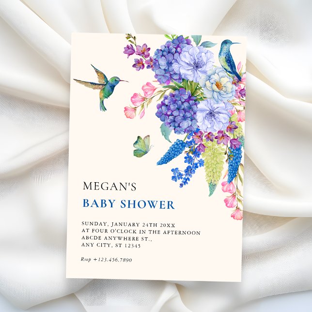 Estetisk blomfågel elegant baby shower inbjudningar (Skapare uppladdad)