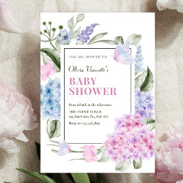 Estetisk blommande hydrangea baby shower inbjudningar
