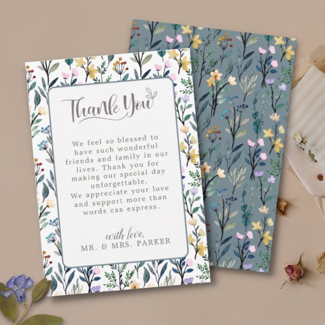 Estetisk Blommig Handskriven Skrift Bröllop Tack Kort (Skapare uppladdad)