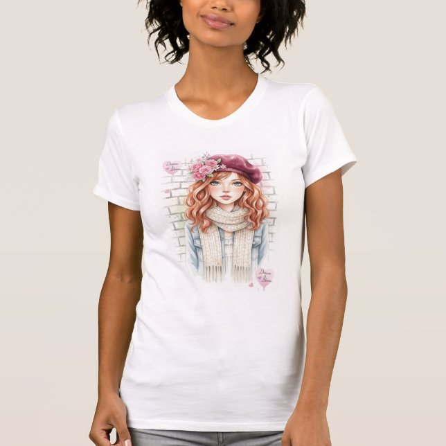 Estetisk blomsterberettdotters vattenfärg  t shirt (Framsida)