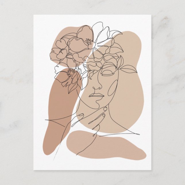 Estetisk Boho Abstrakt Ansikte Linjeteckning  Vykort (Framsida)