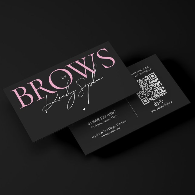 Estetisk Brows Stylist Lash Tech Rosa Svart Visitkort (Aesthetic Brows Stylist Lash Tech Pink Black Business Card
)