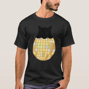 Estetisk Disco Boll Silver Gul Svart Katt Disco T Shirt