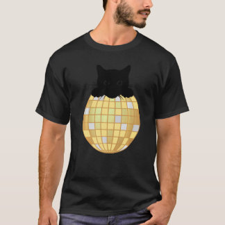 Estetisk Disco Boll Silver Gul Svart Katt Disco T Shirt