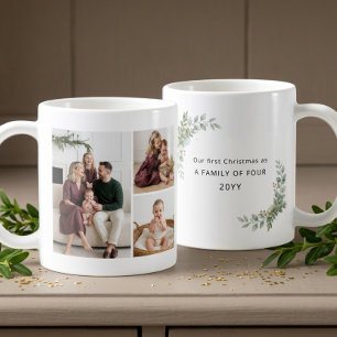 Estetisk familj på fyra första julen fotografi kaffemugg