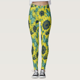 Estetisk Färgrik Solrosmönster Leggings