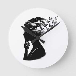 Estetisk fjärilskonst för natthimlen rund klocka