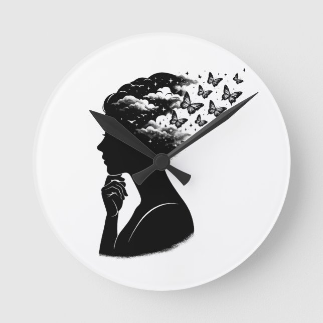 Estetisk fjärilskonst för natthimlen rund klocka (Framsida)