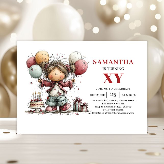 Estetisk Flickas Födelsedagsinbjudan Söt Fest Inbjudningar (Aesthetic Girl Birthday Invitation Cute Party Printable)