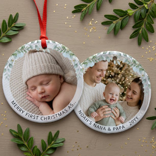 Estetisk Första Julen Foto för Nya Mor- och Farför Julgransprydnad Keramik