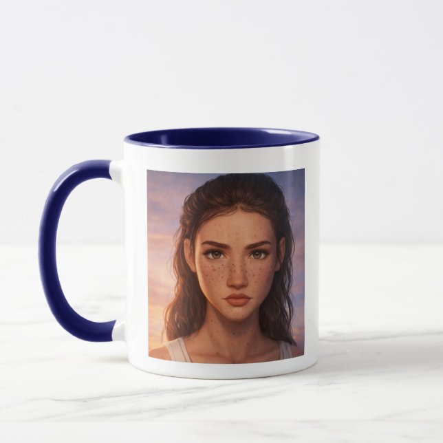 Estetisk Fräknig Flicka Digital Art Mugg  (Vänster)