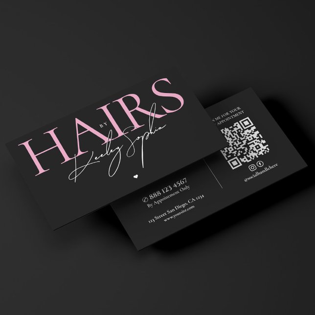 Estetisk frisörsalong Rosa Svart  Visitkort (Aesthetic Hair Stylist Salon Pink Black Business Card
)