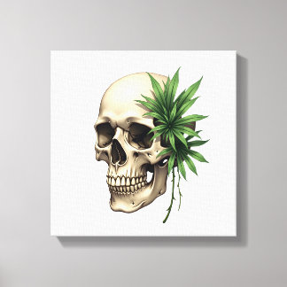 Estetisk Goth Grunge Skalle Tropisk Monstera Blad Canvastryck