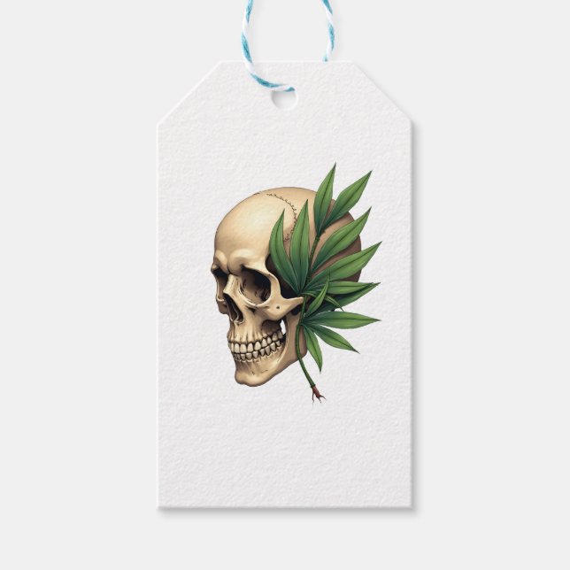 Estetisk Goth Grunge Skalle Tropisk Monstera Blad Presentetikett (Framsidan)