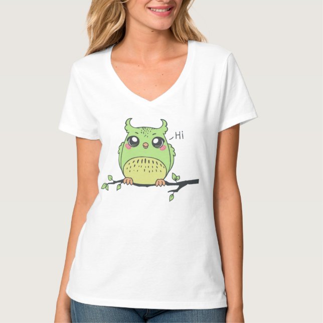 Estetisk grön uggla damt-shirt - Whimsical T Shirt (Framsida)