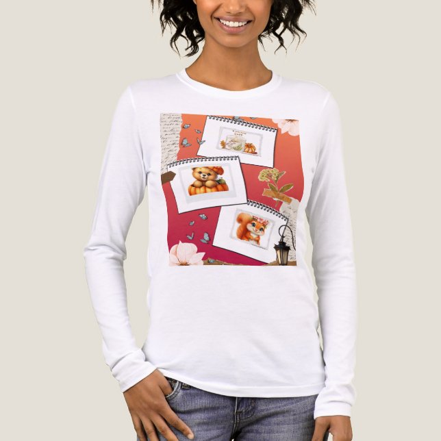 Estetisk Höst Scrapbook Söt Höst Djur T-Shirt (Framsida)