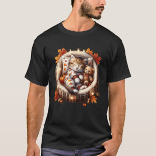 Estetisk höstkat i kattungesäng Grafisk mysig Fa T Shirt