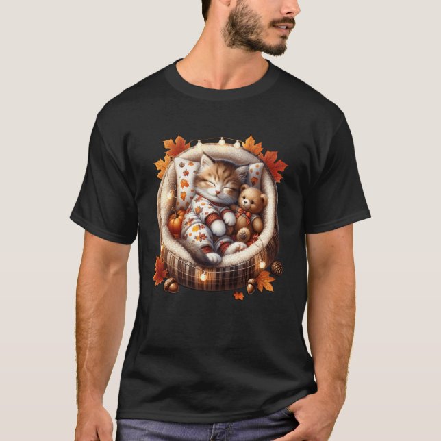 Estetisk höstkat i kattungesäng Grafisk mysig Fa T Shirt (Framsida)