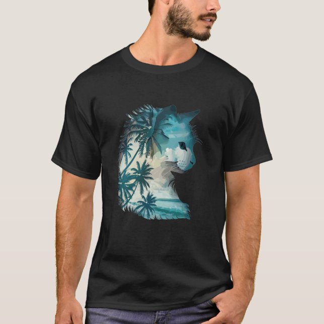 Estetisk katt med palmer jag katt t shirt (Framsida)