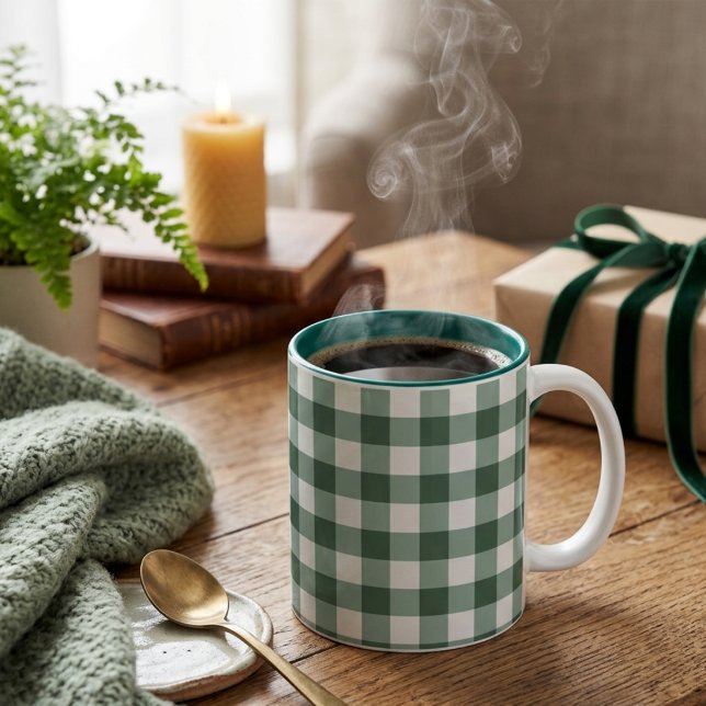 Estetisk ljusgrön rutig kaffemugg i två färger (Skapare uppladdad)
