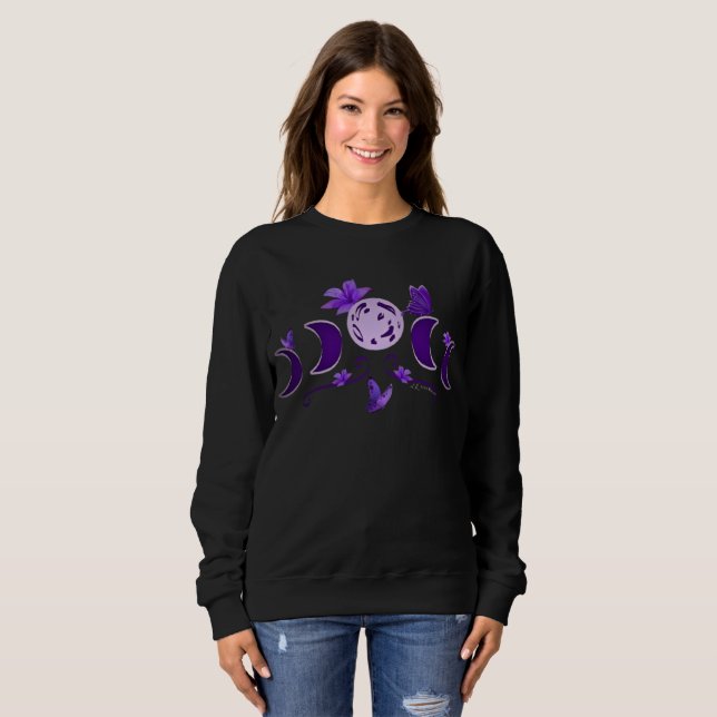 Estetisk Midnatt Celestial Månfas & Liljor T Shirt (Hel framsida)