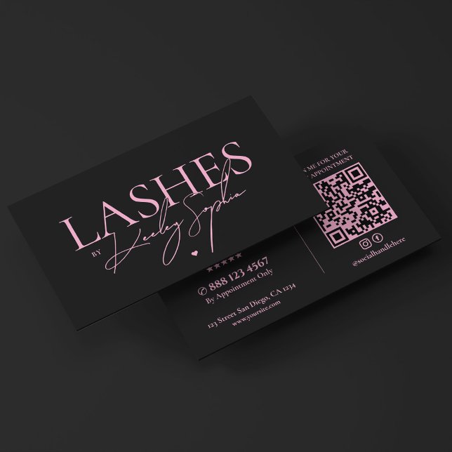 Estetisk Minimal Lash Tech Rosa Svart Visitkort (Aesthetic Minimal Lash Tech Pink Black Business Card
)