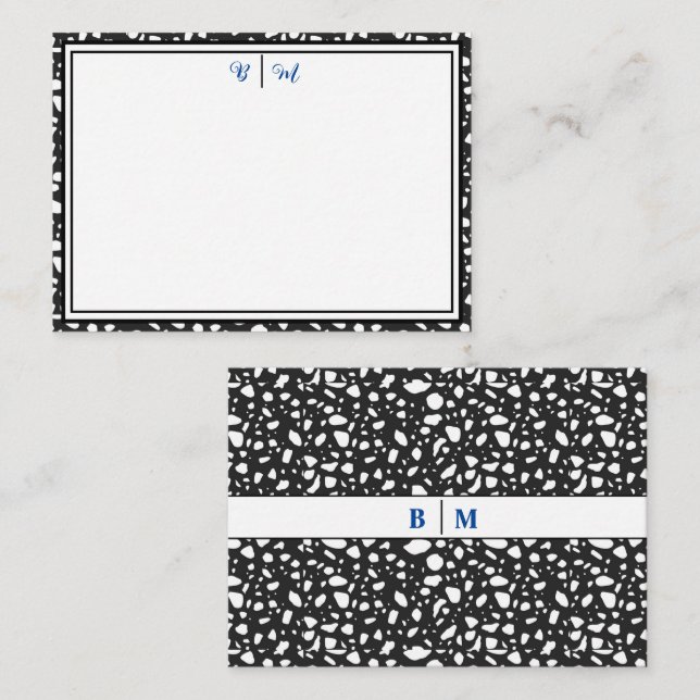Estetisk Minimalist med ramar och monogram svart Anteckningskort (Fram/baksida)