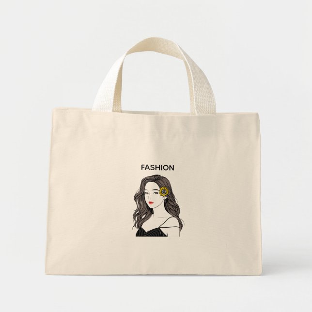 Estetisk modeflicka Solros Linje Art Canvas  Mini Tygkasse (Framsidan)