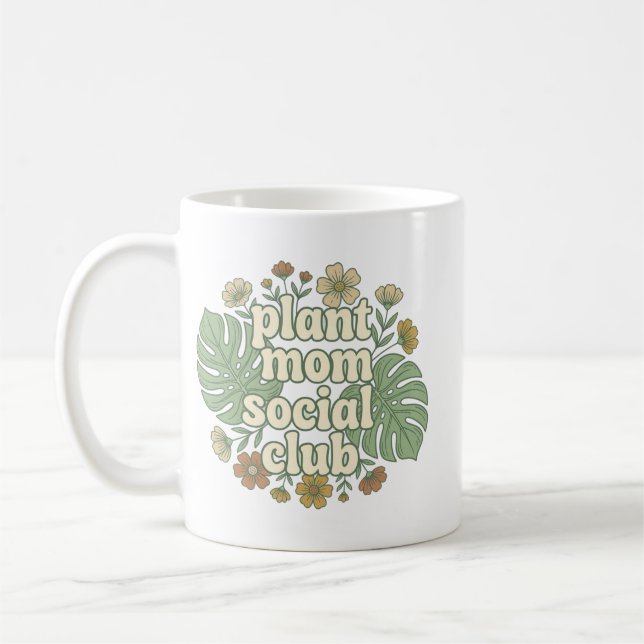 Estetisk Monstera & Blommor Kaffemugg (Vänster)