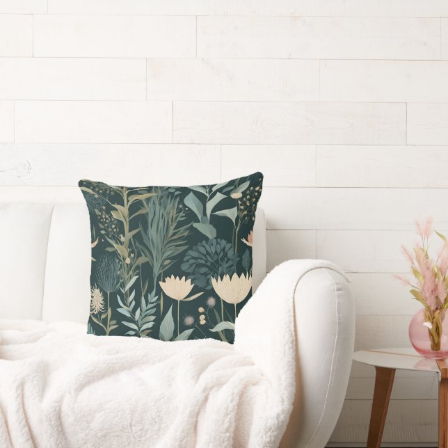 Estetisk Mörk Salvia & Persiko Blommig Illustrativ Kudde (Soffa)