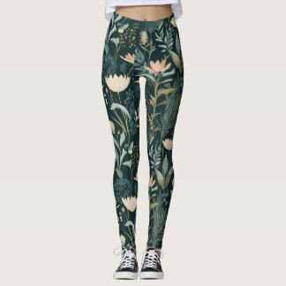 Estetisk Mörk Salvia & Persiko Blommig Illustrativ Leggings
