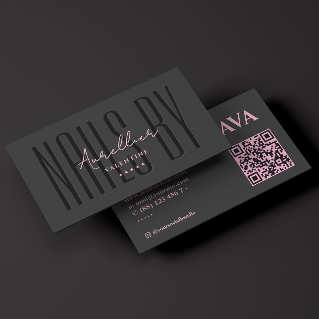 Estetisk nageltekniker ögonfransar sminkartist Ros Visitkort (Aesthetic Nail Tech Lashes Makeup Artist Pink Blac Business Card
)