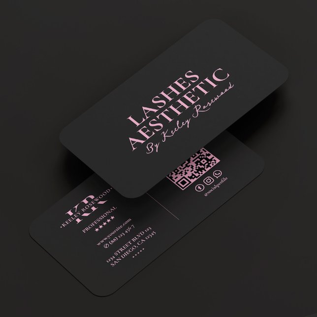Estetisk ögonfrans Makeup Artist Rosa Svart Visitkort (Aesthetic Lashes Makeup Artist Pink Black Business Card
)