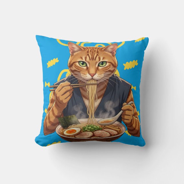 Estetisk Ramen Katt – Japansk Pop Art Grafik Kudde (Framsida)