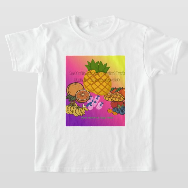 Estetisk regnbåge tropisk fruktkorg Söt sommar T Shirt (Laydown)