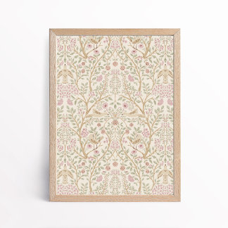 Estetisk rosa beige fåglar i träd Botanisk Poster