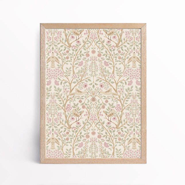 Estetisk rosa beige fåglar i träd Botanisk Poster (Skapare uppladdad)