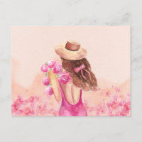 Estetisk rosa blomsterbukett flicka vykort