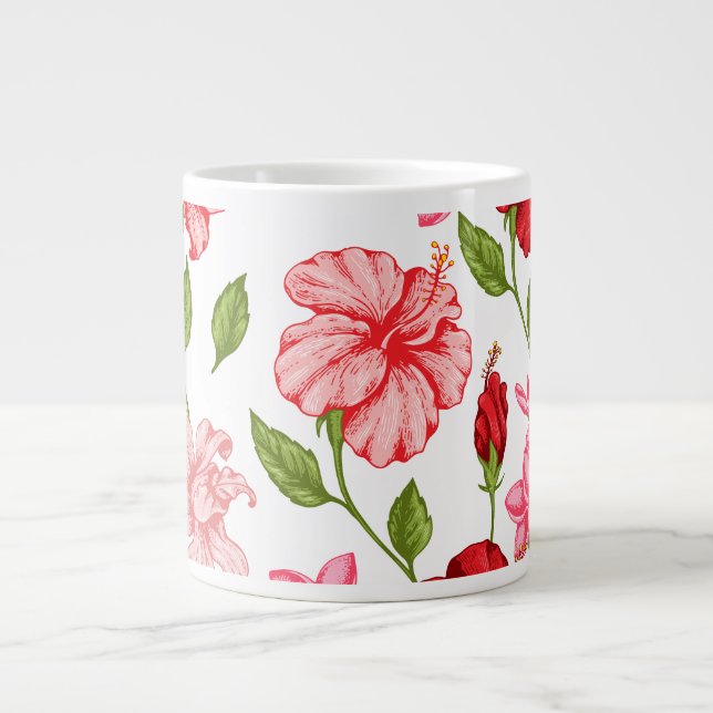 Estetisk Rosa Hibiskus Blommig Mönster Kaffemugg Jumbo Mugg (Framsidan)