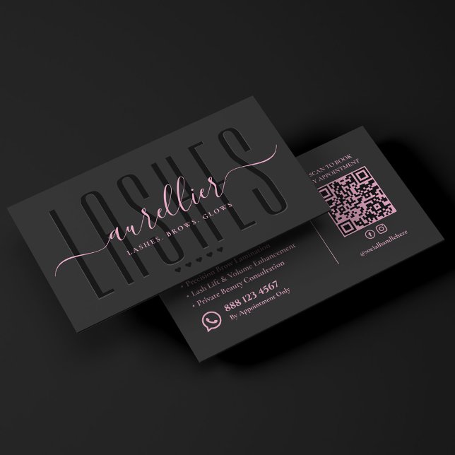 Estetisk Rosa Ögonfransar Brows Konstnär Svart Skö Visitkort (Aesthetic Pink Lashes Makeup Artist Black Beauty Business Card
)